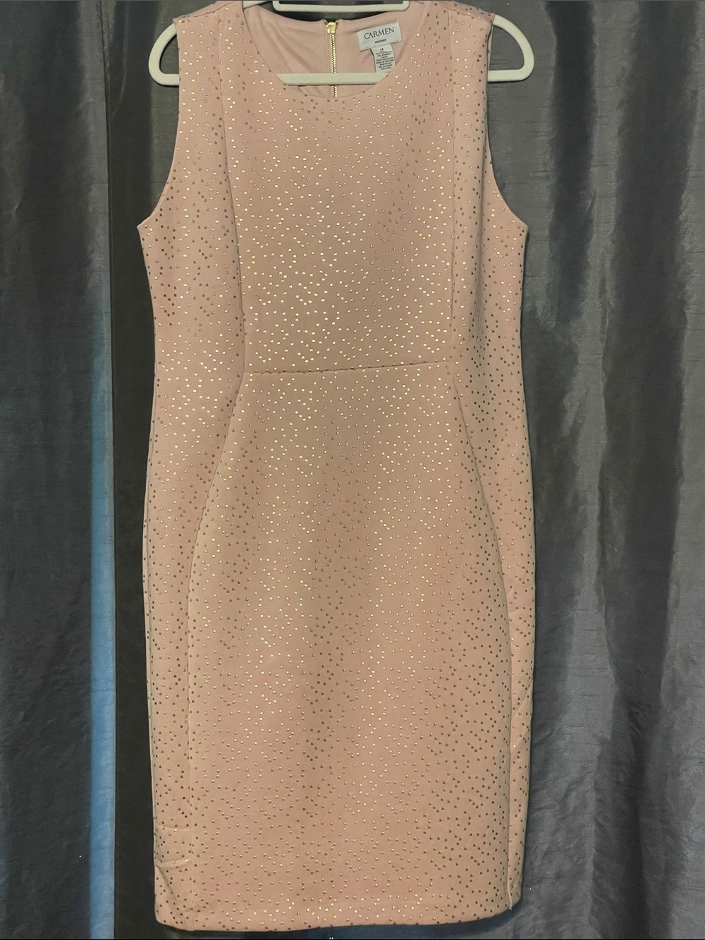 Carmen Marc Valvo Dusty Blush Pink Sleeveless Sheath Dress with Sparkle